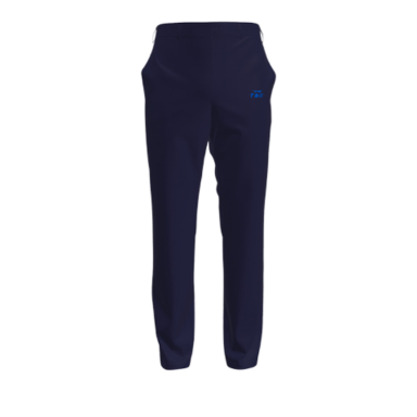 Formal Pants Navy blue athletic pants with side pockets and a blue logo.