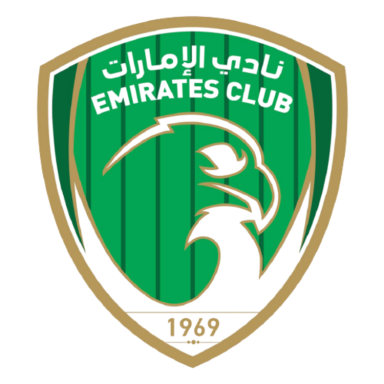 Emirates Club logo featuring a green shield with a falcon and Arabic text, established 1969.