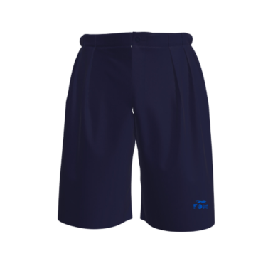 Formal Shorts Navy blue shorts with a pleated design and a small logo on the hem.