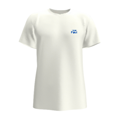 Short Sleeve T-shirt White short-sleeve t-shirt with a blue logo on the front.