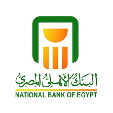 Logo of the National Bank of Egypt featuring a green and orange design with Arabic text.