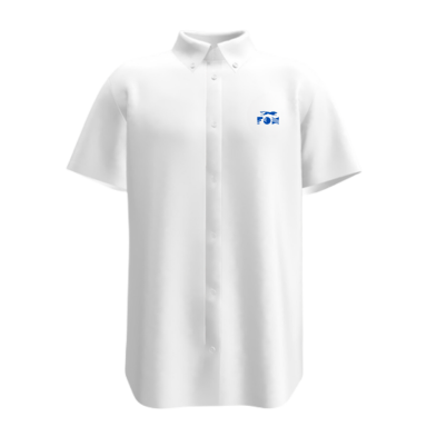 Short Sleeve Formal Shirt White short-sleeve collared shirt with a blue logo on the left chest.